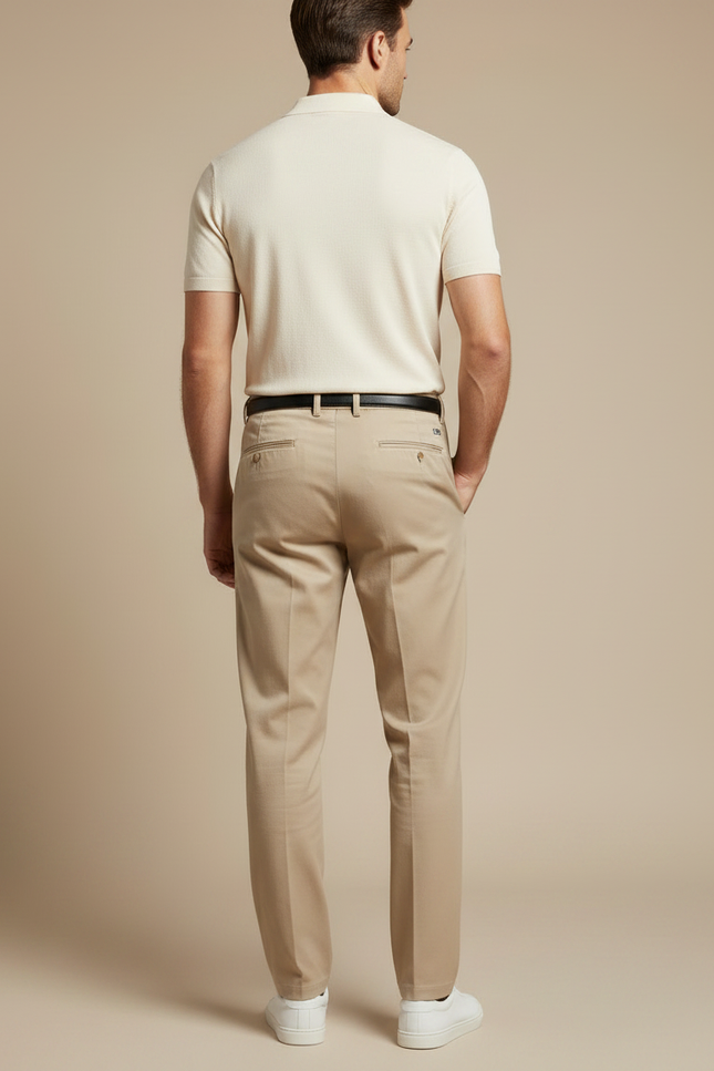 Pantalon Chino Homme Beige Plissé Décontracté Coton - vue 2