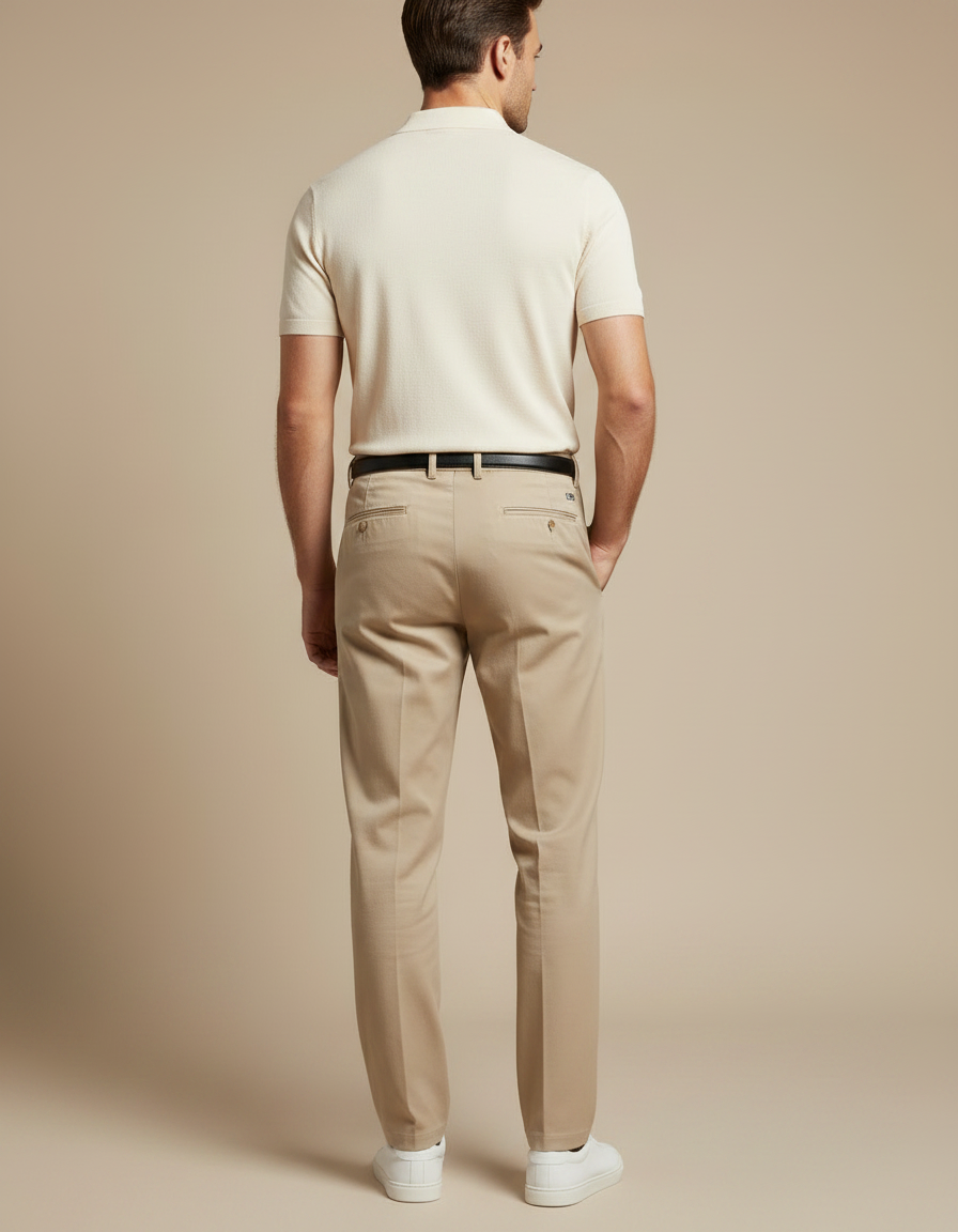 Pantalon Chino Homme Beige Plissé Décontracté Coton - vue 2