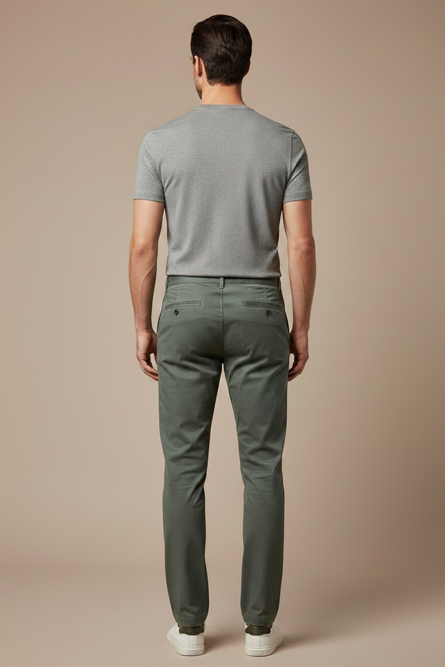 Pantalon Chino Vert Kaki Homme Coton Slim Élégant - Gabardine - vue 2