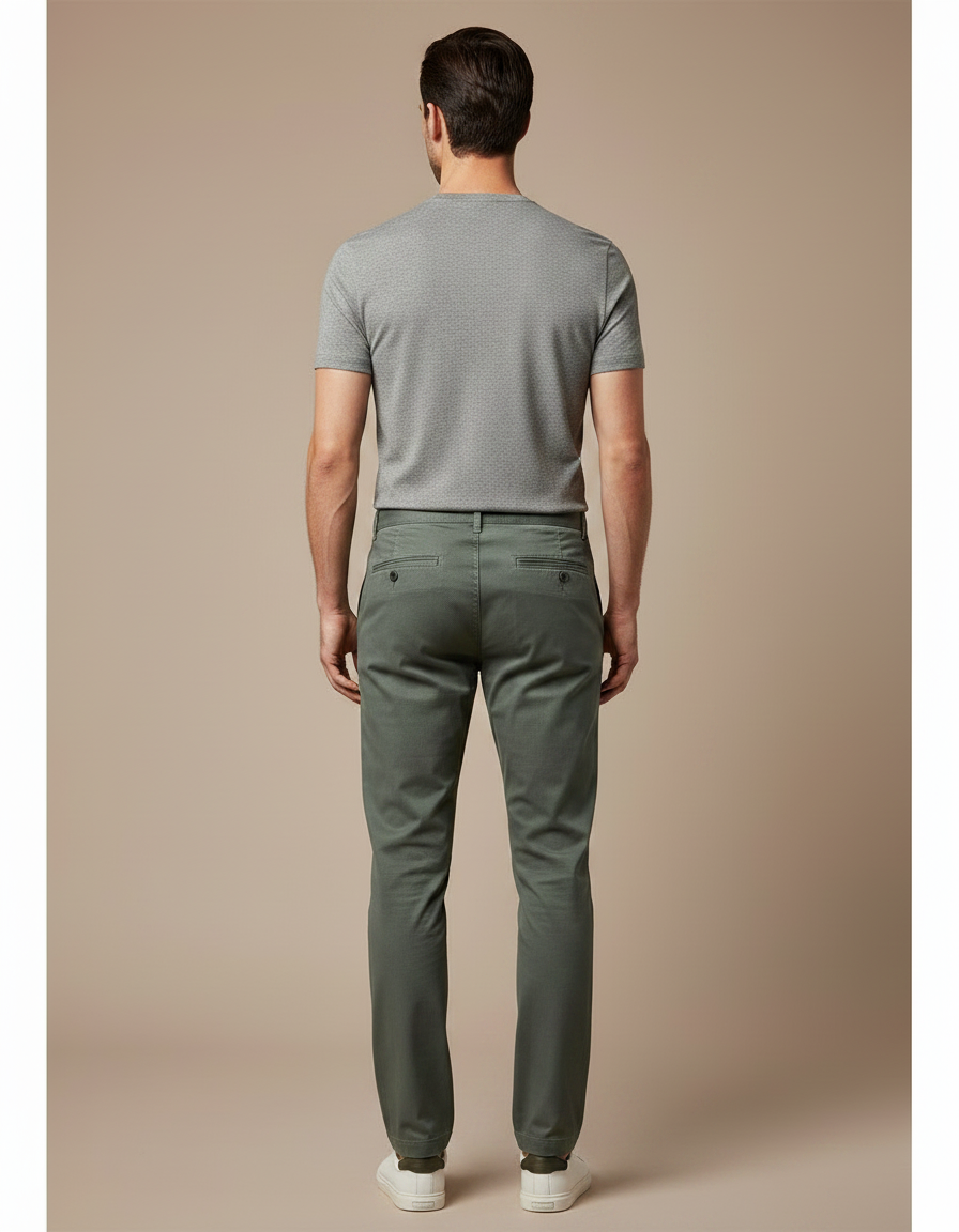 Pantalon Chino Vert Kaki Homme Coton Slim Élégant - Gabardine - vue 2