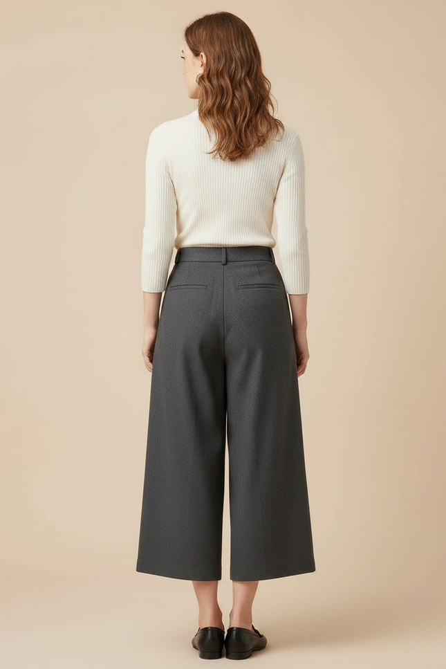 Pantalon Chino Gris Ample Laine Plissé Élégant - vue 2