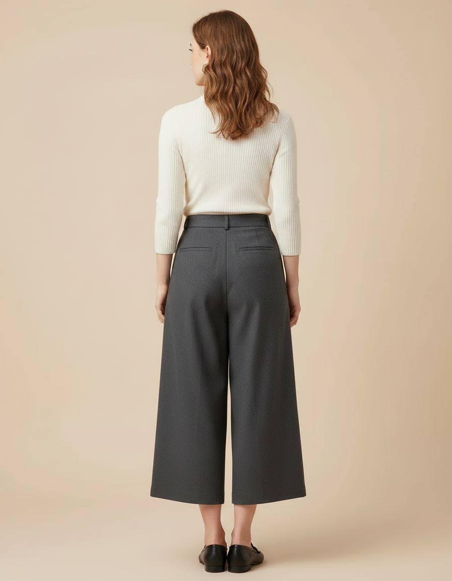 Pantalon Chino Gris Ample Laine Plissé Élégant - vue 2