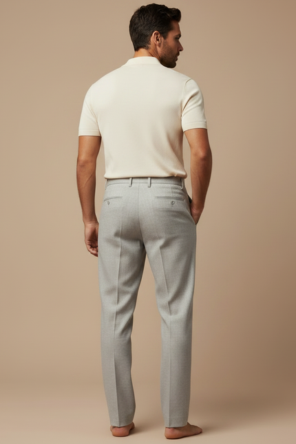 Pantalon Chino Gris Clair Plissé Ample Décontracté - Gabardine - vue 2
