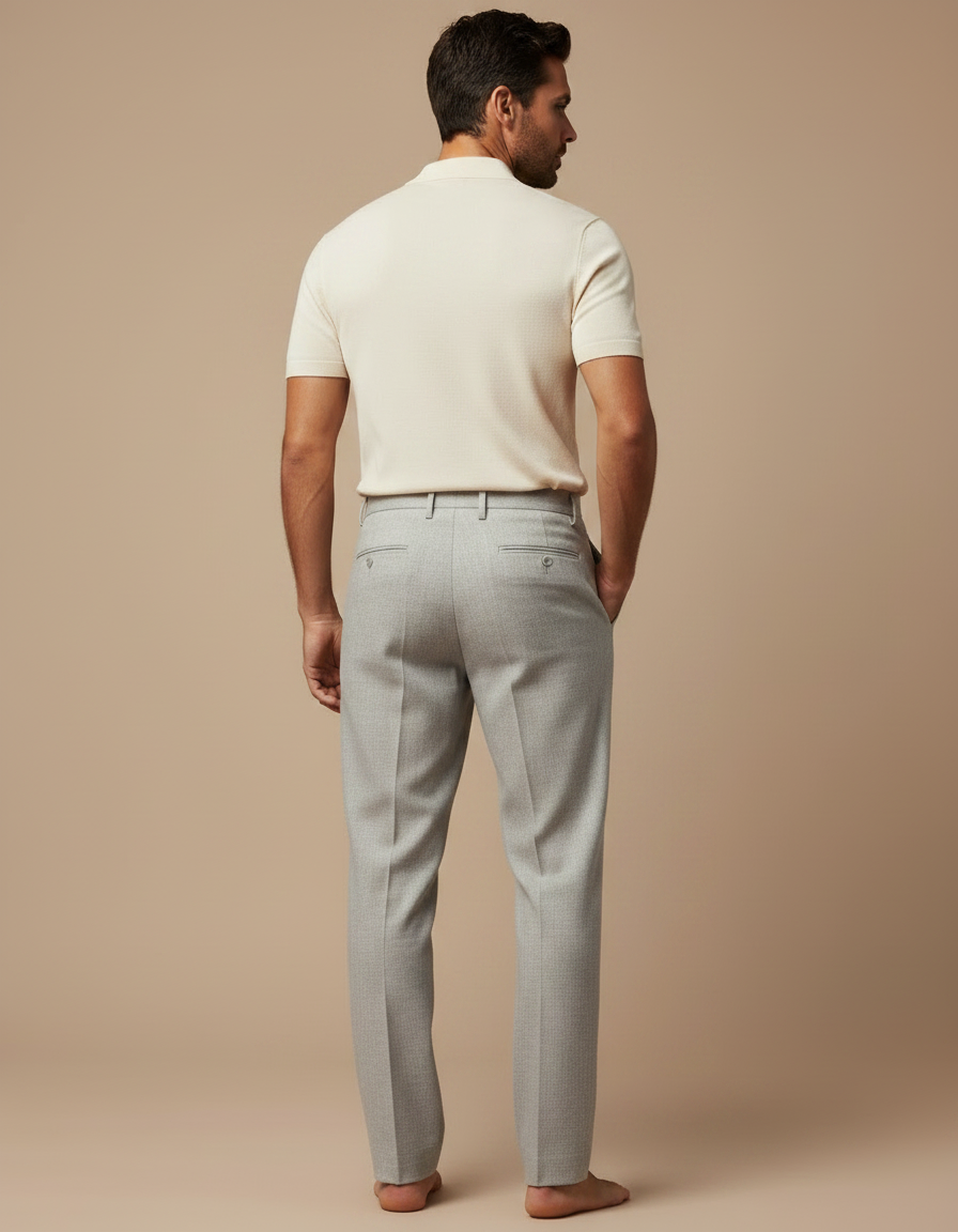 Pantalon Chino Gris Clair Plissé Ample Décontracté - Gabardine - vue 2