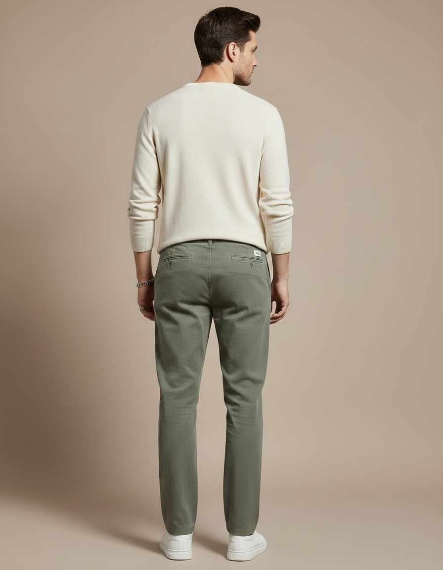 Pantalon Chino Vert Coton Décontracté Cordon Homme - Kaki - vue 2
