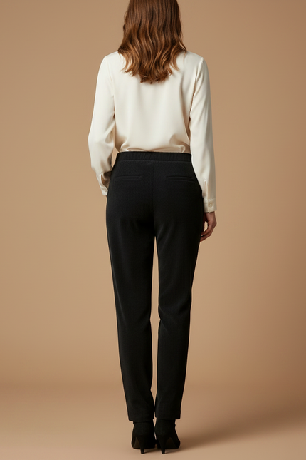 Pantalon Chino Noir Côtelé Droit Décontracté Femme - Cordé - vue 2