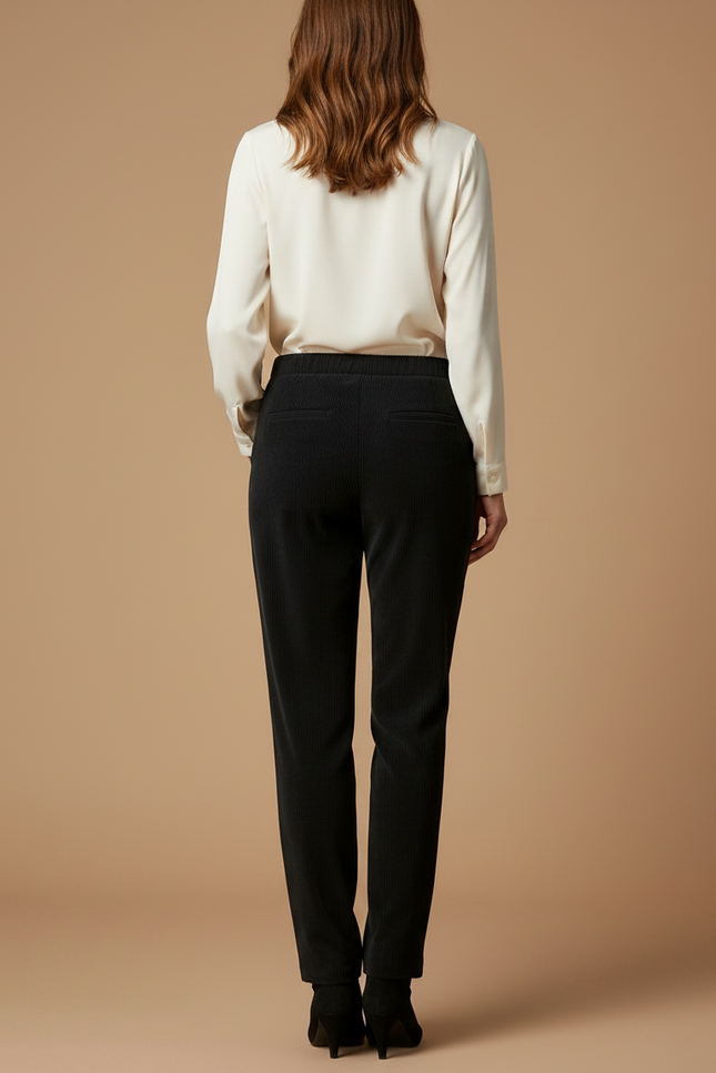 Pantalon Chino Noir Côtelé Droit Décontracté Femme - Cordé - vue 2