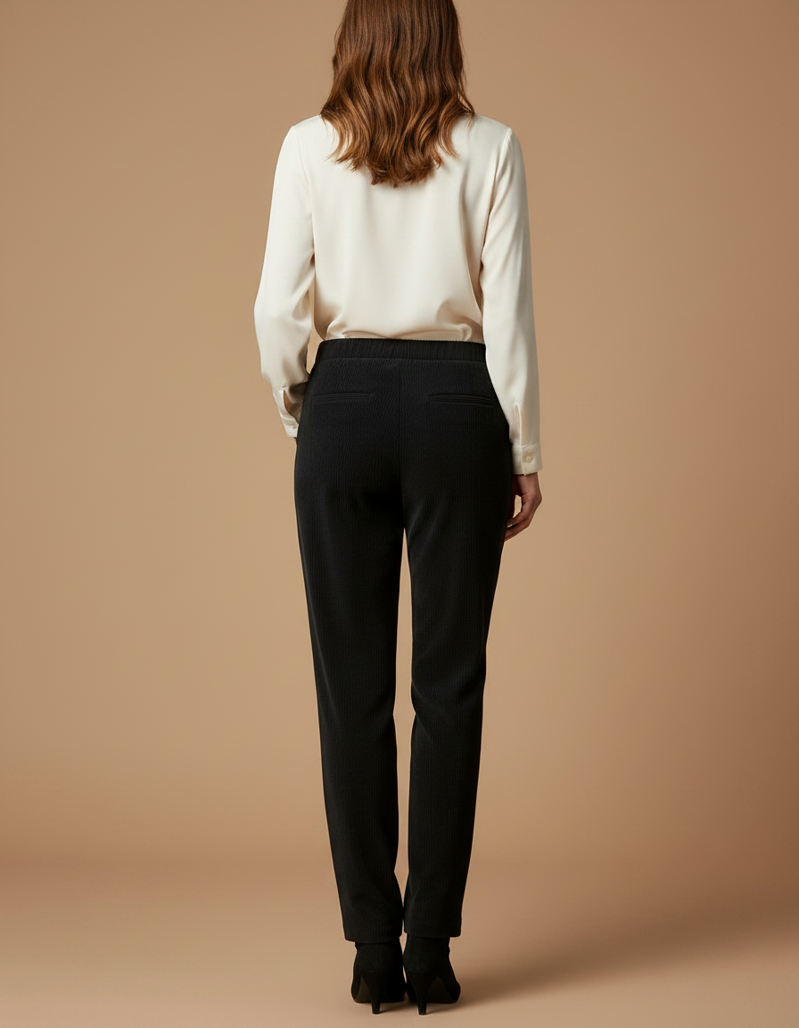 Pantalon Chino Noir Côtelé Droit Décontracté Femme - Cordé - vue 2