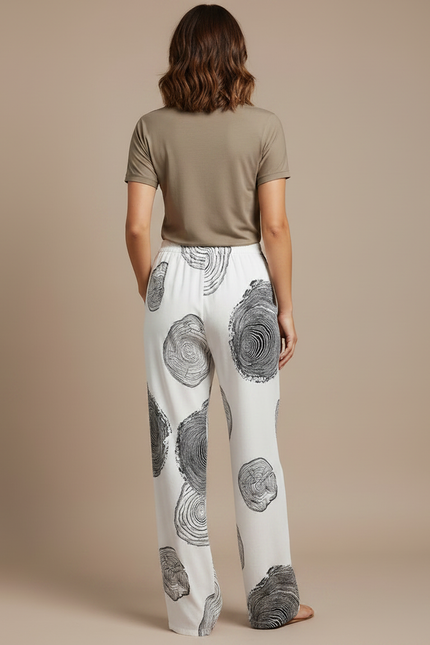 Pantalon Chino Blanc Imprimé Bois Fluide Décontracté - Viscose - vue 2