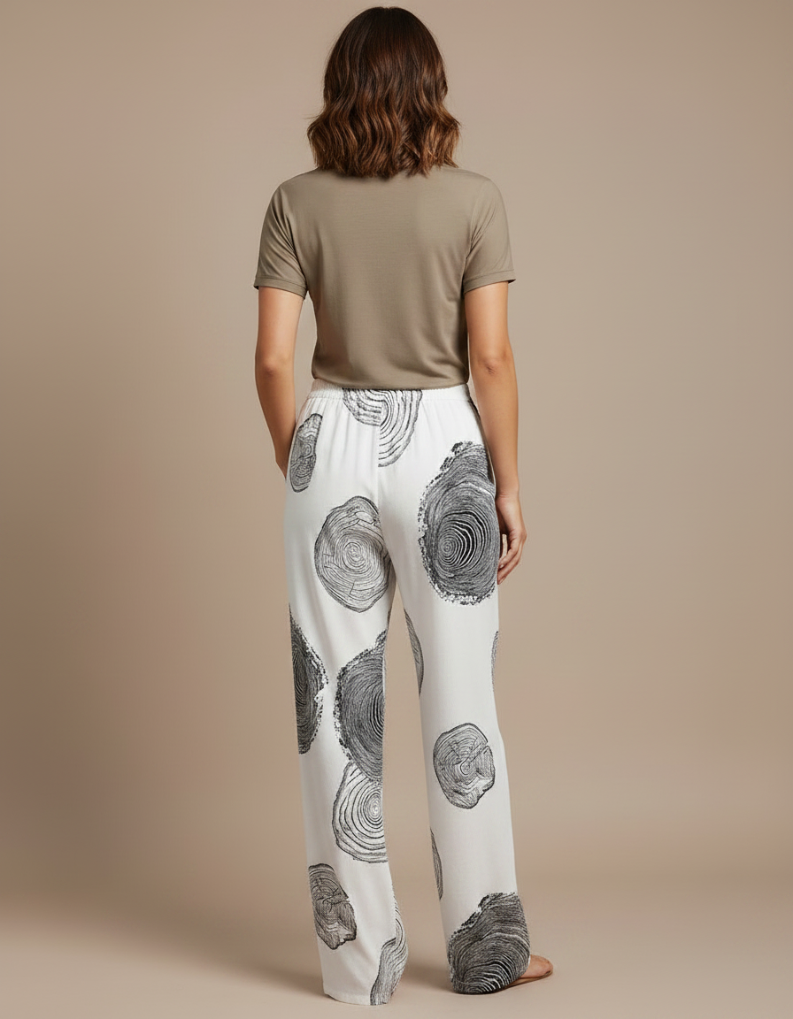 Pantalon Chino Blanc Imprimé Bois Fluide Décontracté - Viscose - vue 2