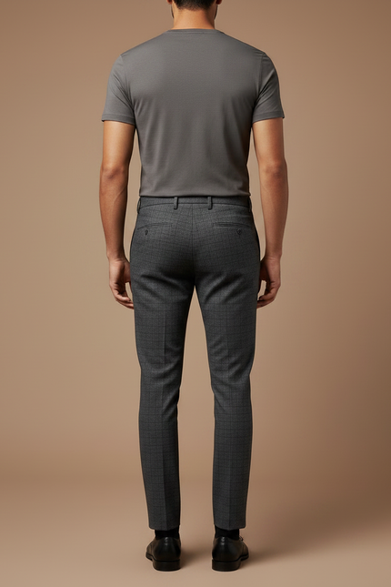 Pantalon Chino Gris Carreaux Slim Élégant Formel - Laine - vue 2