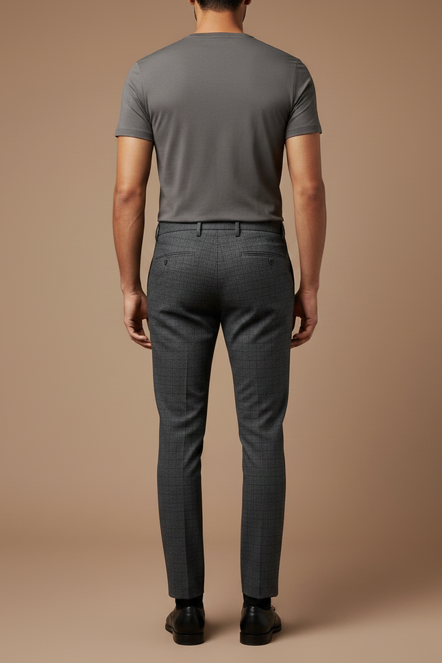 Pantalon Chino Gris Carreaux Slim Élégant Formel - Laine - vue 2
