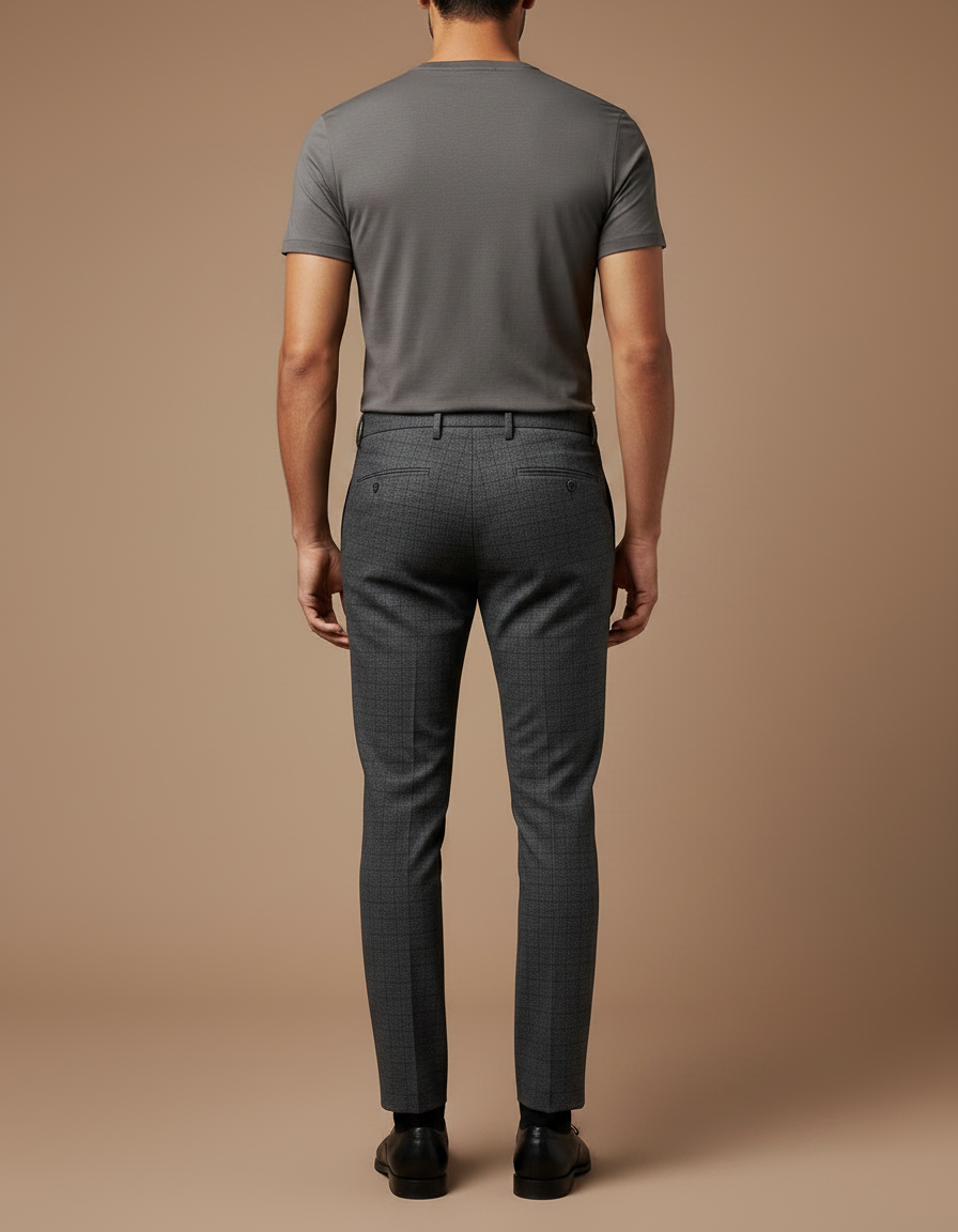 Pantalon Chino Gris Carreaux Slim Élégant Formel - Laine - vue 2