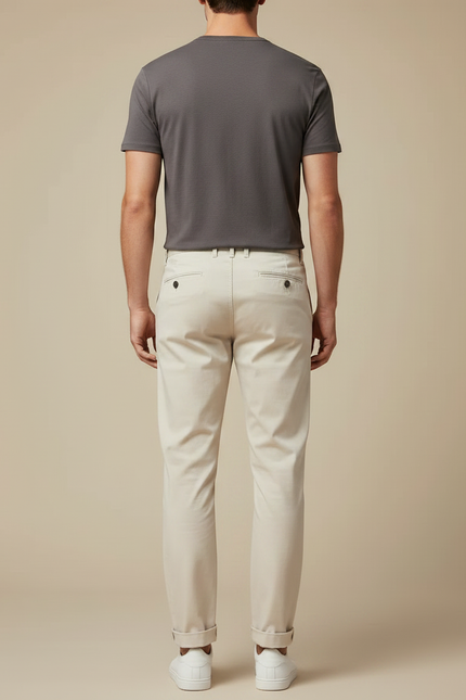 Pantalon Chino Beige Clair Coton Droit Homme Décontracté - vue 2