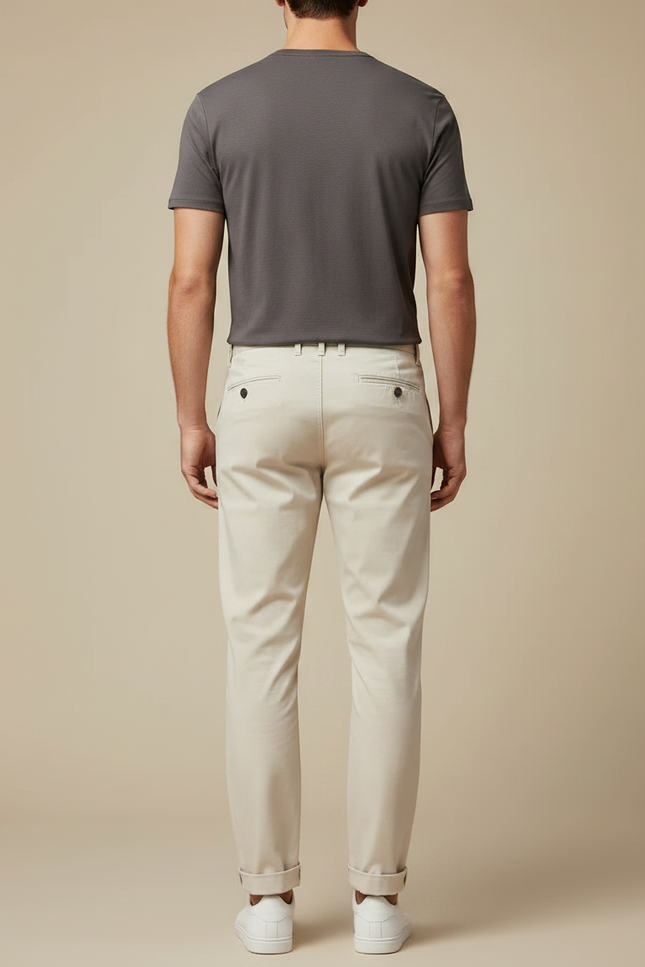 Pantalon Chino Beige Clair Coton Droit Homme Décontracté - vue 2
