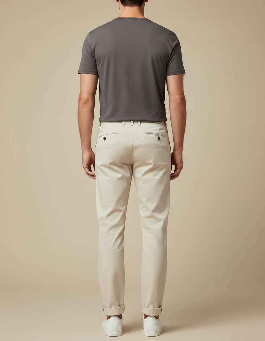 Pantalon Chino Beige Clair Coton Droit Homme Décontracté - vue 2
