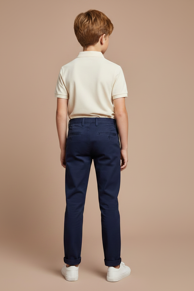 Pantalon Chino Bleu Marine Coton Coupe Slim Garçon - Gabardine - vue 2