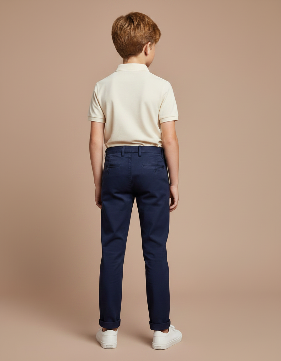 Pantalon Chino Bleu Marine Coton Coupe Slim Garçon - Gabardine - vue 2
