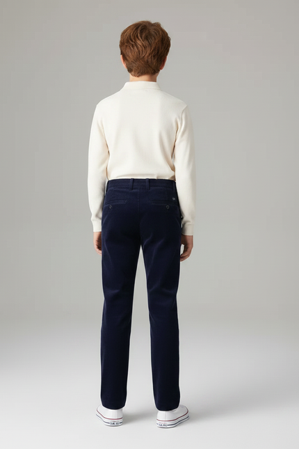 Pantalon Chino Bleu Marine Côtelé Droit Enfant - Cordé - vue 2