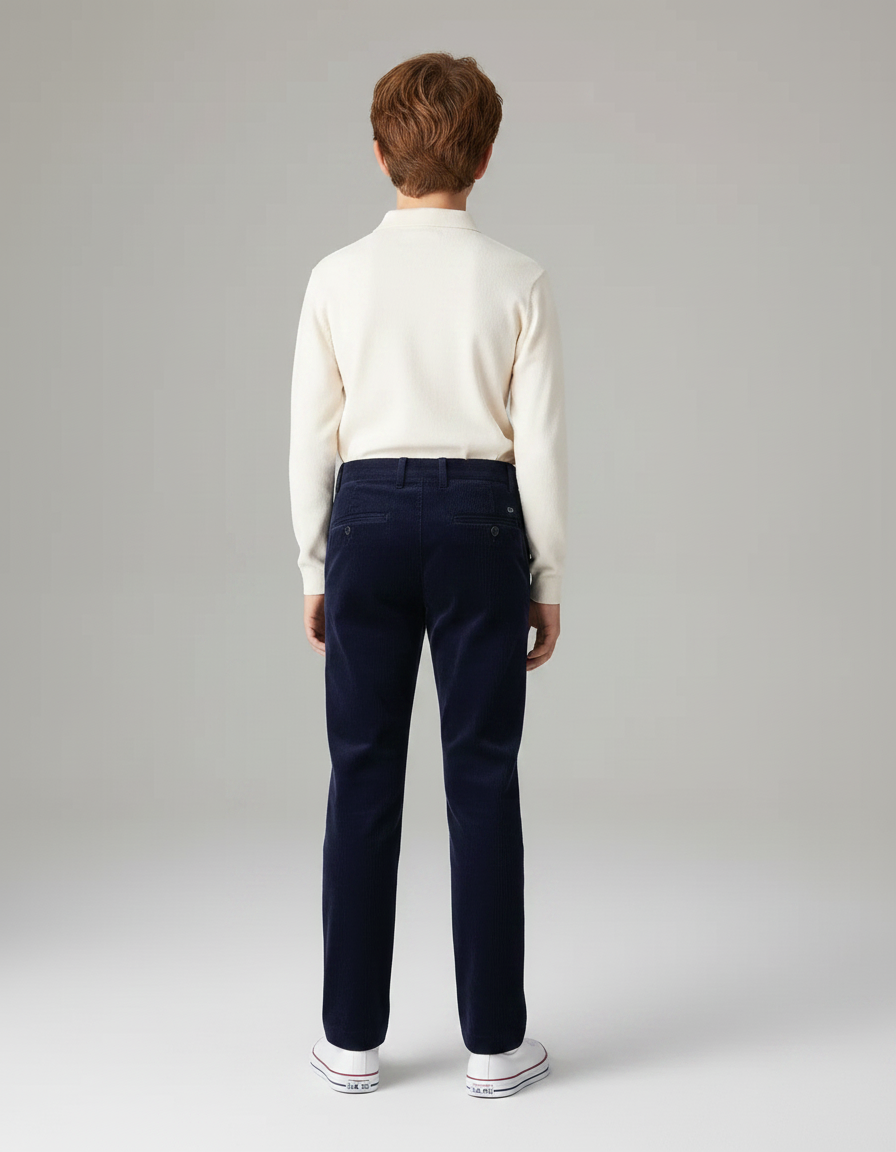 Pantalon Chino Bleu Marine Côtelé Droit Enfant - Cordé - vue 2