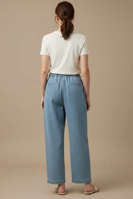 Pantalon Chino Bleu Clair Ample Taille Haute Léger - Coton - vue 2
