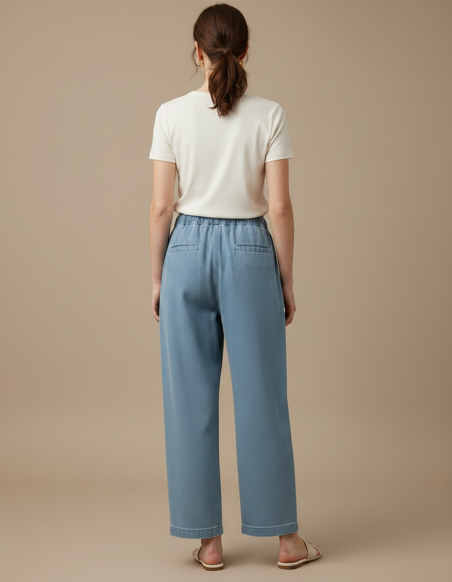 Pantalon Chino Bleu Clair Ample Taille Haute Léger - Coton - vue 2