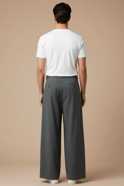 Pantalon Chino Gris Ample Coton Cordon Décontracté Homme - vue 2
