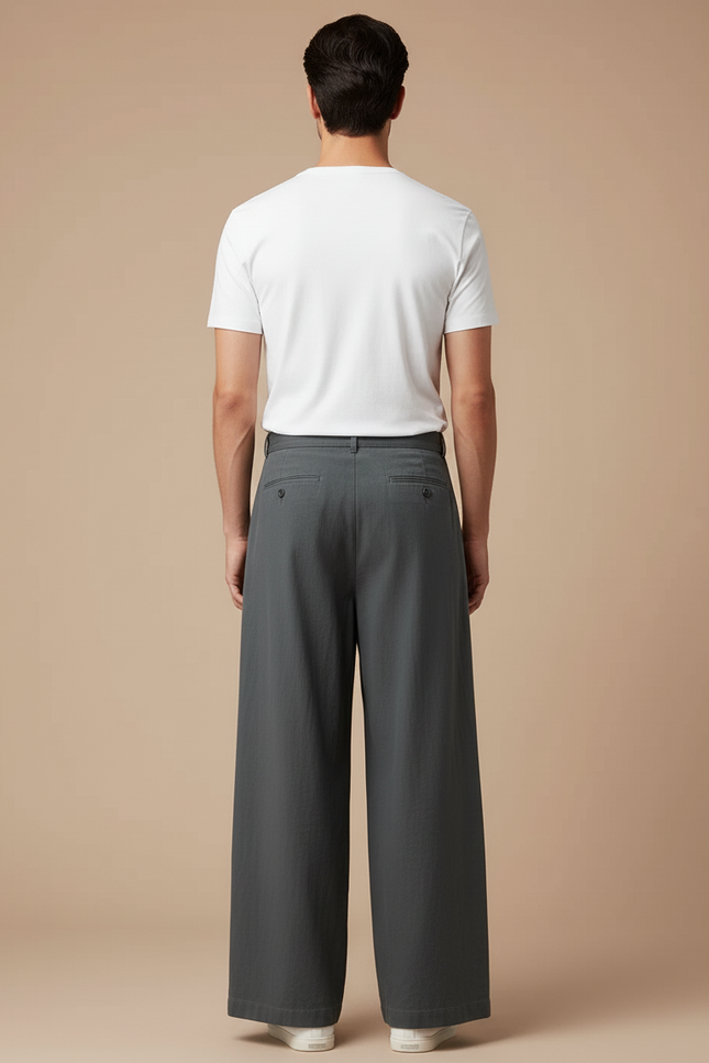 Pantalon Chino Gris Ample Coton Cordon Décontracté Homme - vue 2