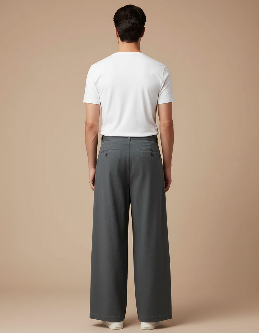Pantalon Chino Gris Ample Coton Cordon Décontracté Homme - vue 2