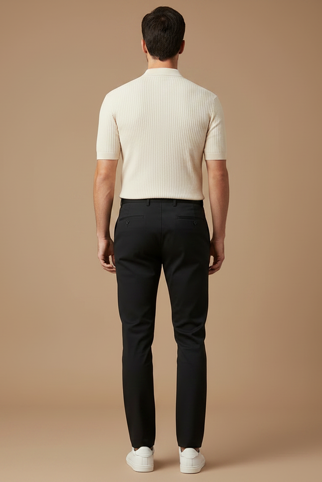 Pantalon Chino Noir Slim Homme Élégant Confortable - Gabardine - vue 2