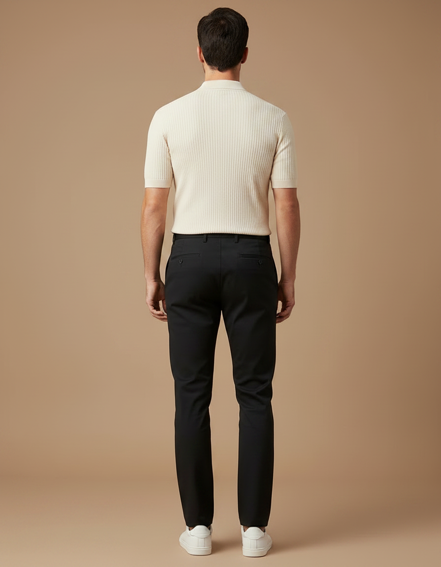 Pantalon Chino Noir Slim Homme Élégant Confortable - Gabardine - vue 2