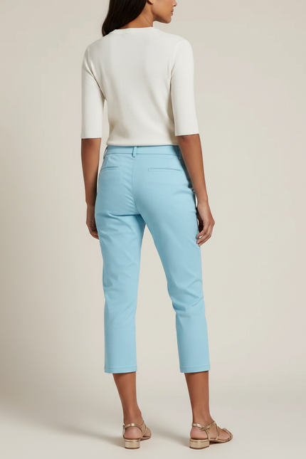 Pantalon Chino Bleu Ciel Court Coupe Droite Femme - Gabardine - vue 2
