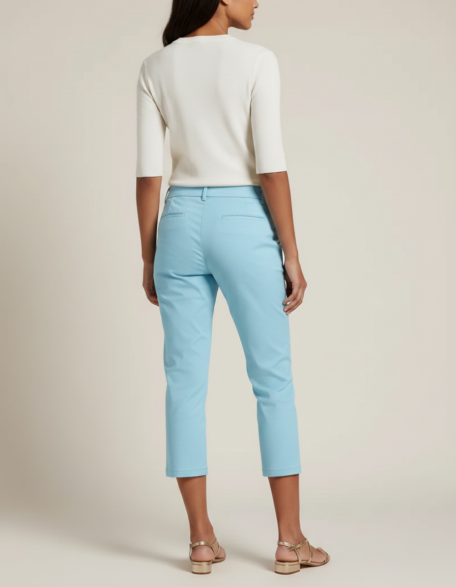 Pantalon Chino Bleu Ciel Court Coupe Droite Femme - Gabardine - vue 2
