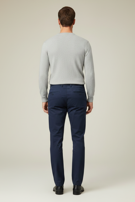 Pantalon Chino Bleu Marine Coton Droit Homme Décontracté - vue 2