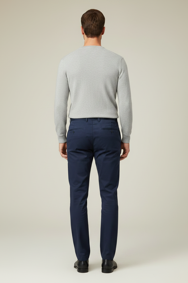 Pantalon Chino Bleu Marine Coton Droit Homme Décontracté - vue 2