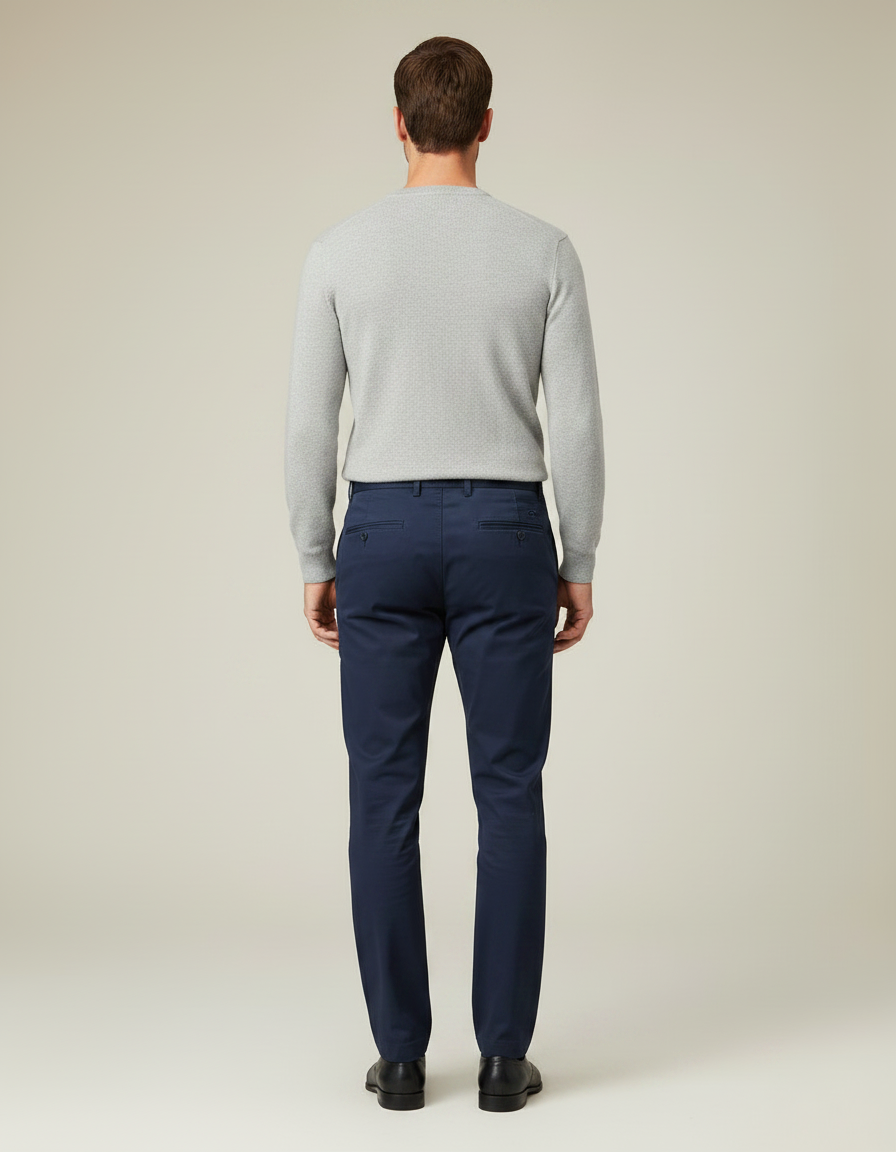 Pantalon Chino Bleu Marine Coton Droit Homme Décontracté - vue 2