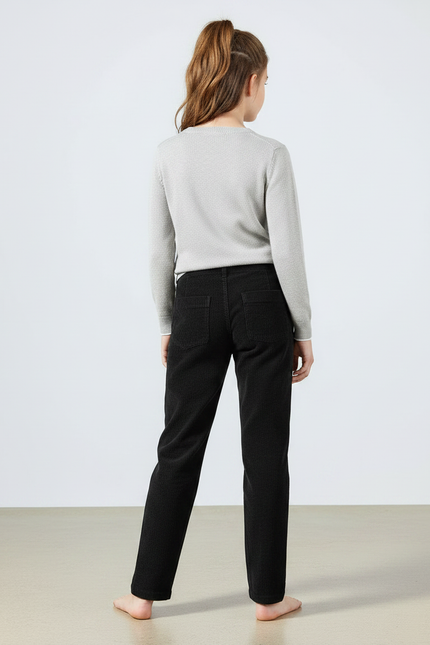 Pantalon Chino Noir Côtelé Décontracté Droit Fille - Cordé - vue 2