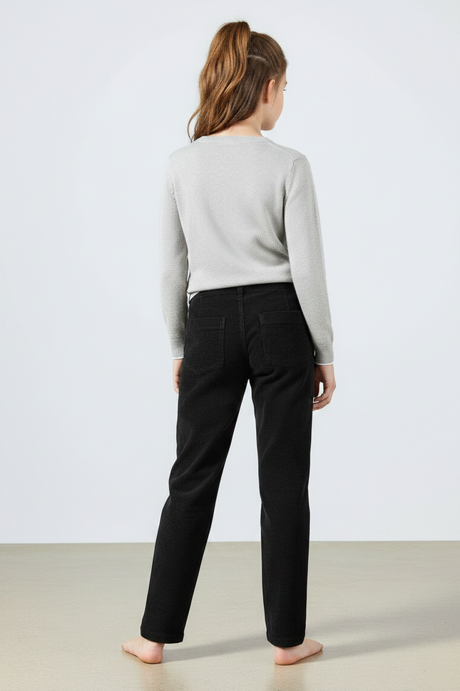 Pantalon Chino Noir Côtelé Décontracté Droit Fille - Cordé - vue 2