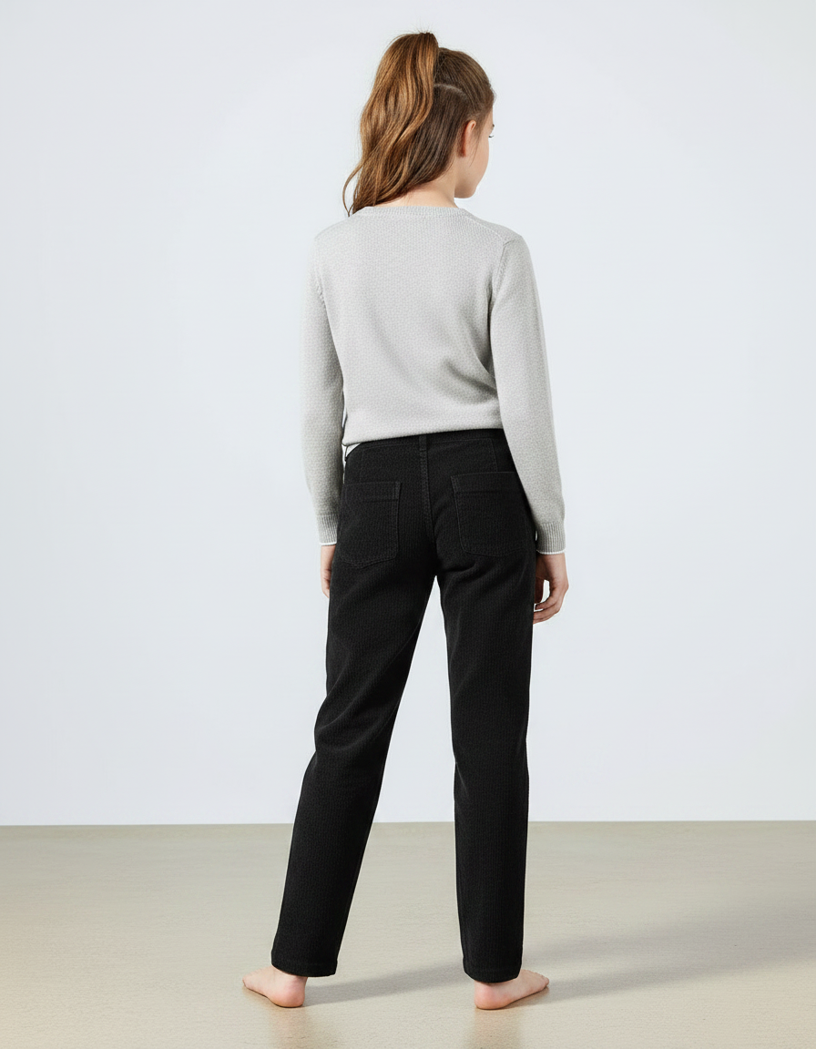 Pantalon Chino Noir Côtelé Décontracté Droit Fille - Cordé - vue 2