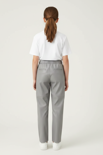 Pantalon Chino Gris Similicuir Élastique Ample Fille - Simili cuir - vue 2