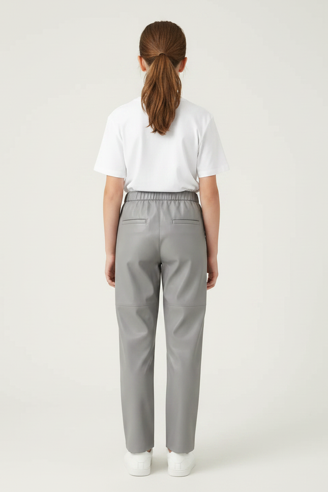 Pantalon Chino Gris Similicuir Élastique Ample Fille - Simili cuir - vue 2