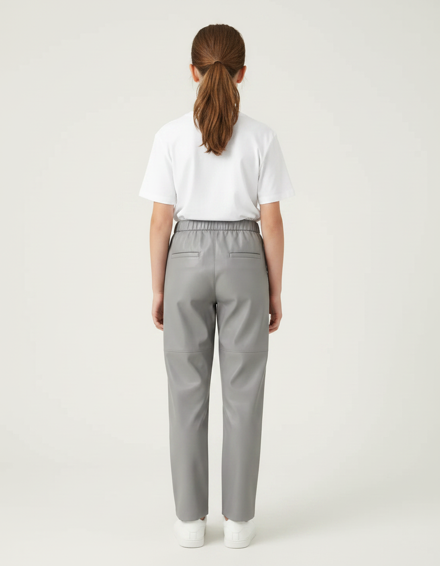 Pantalon Chino Gris Similicuir Élastique Ample Fille - Simili cuir - vue 2