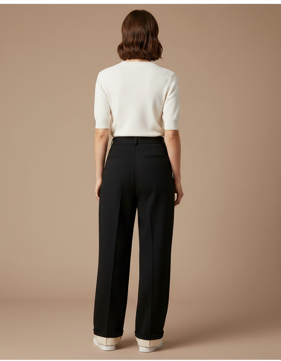 Pantalon Chino Noir Ample Fluide Hiver Chaud - Gabardine - vue 2