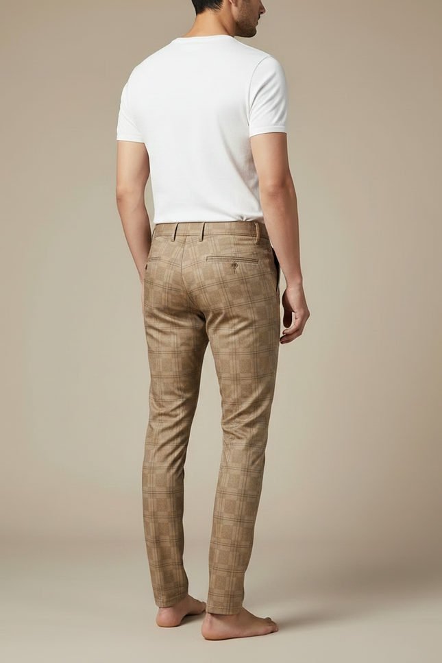 Pantalon Chino Carreaux Marron Slim Élégant Homme - Gabardine - vue 2