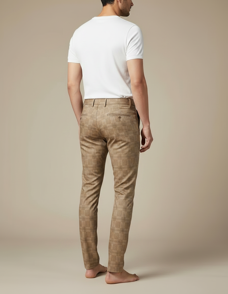 Pantalon Chino Carreaux Marron Slim Élégant Homme - Gabardine - vue 2