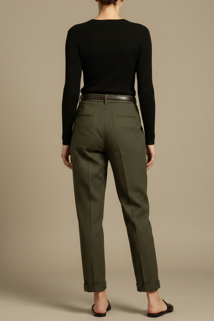Pantalon Chino Vert Olive Plissé Coton Femme - Laine - vue 2