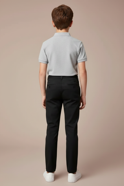 Pantalon Chino Noir Coupe Droite Décontracté Enfant Garçon - Gabardine - vue 2
