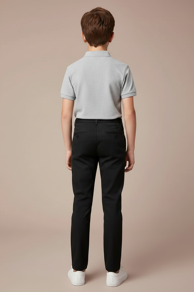 Pantalon Chino Noir Coupe Droite Décontracté Enfant Garçon - Gabardine - vue 2