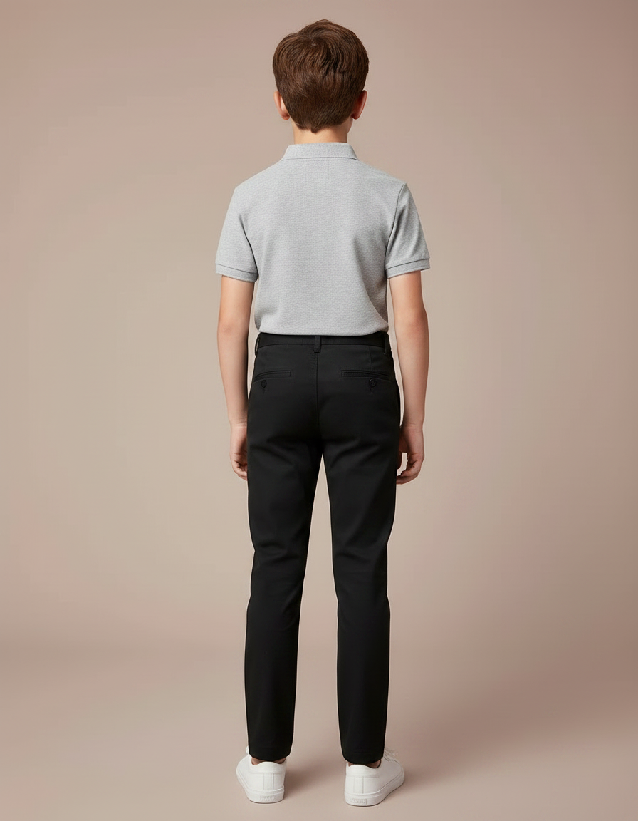 Pantalon Chino Noir Coupe Droite Décontracté Enfant Garçon - Gabardine - vue 2