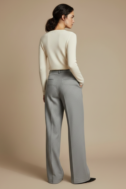Pantalon Chino Gris Laine Ample Taille Haute Femme - vue 2